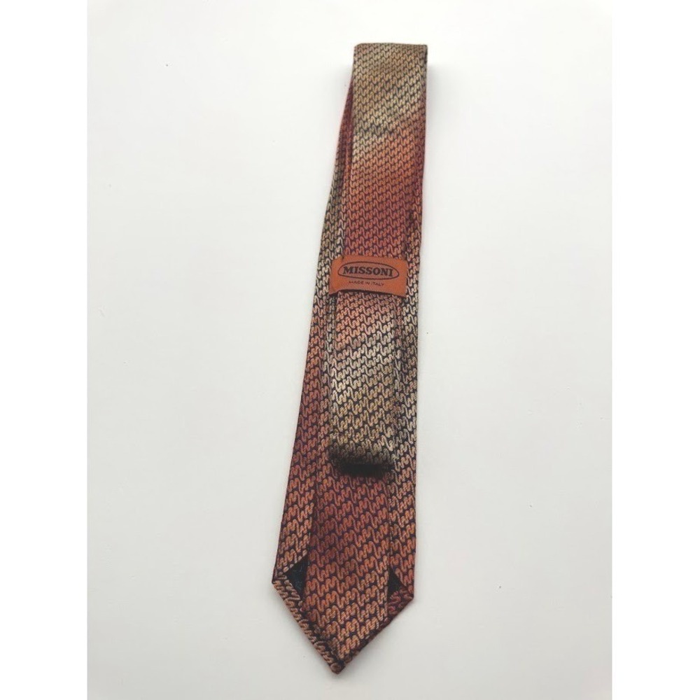 Missoni Men Silk Tie Orange Blue Zigzag Chevron Made Italy Designer Necktie